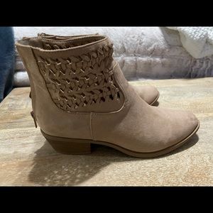 Tan booties with braided detail